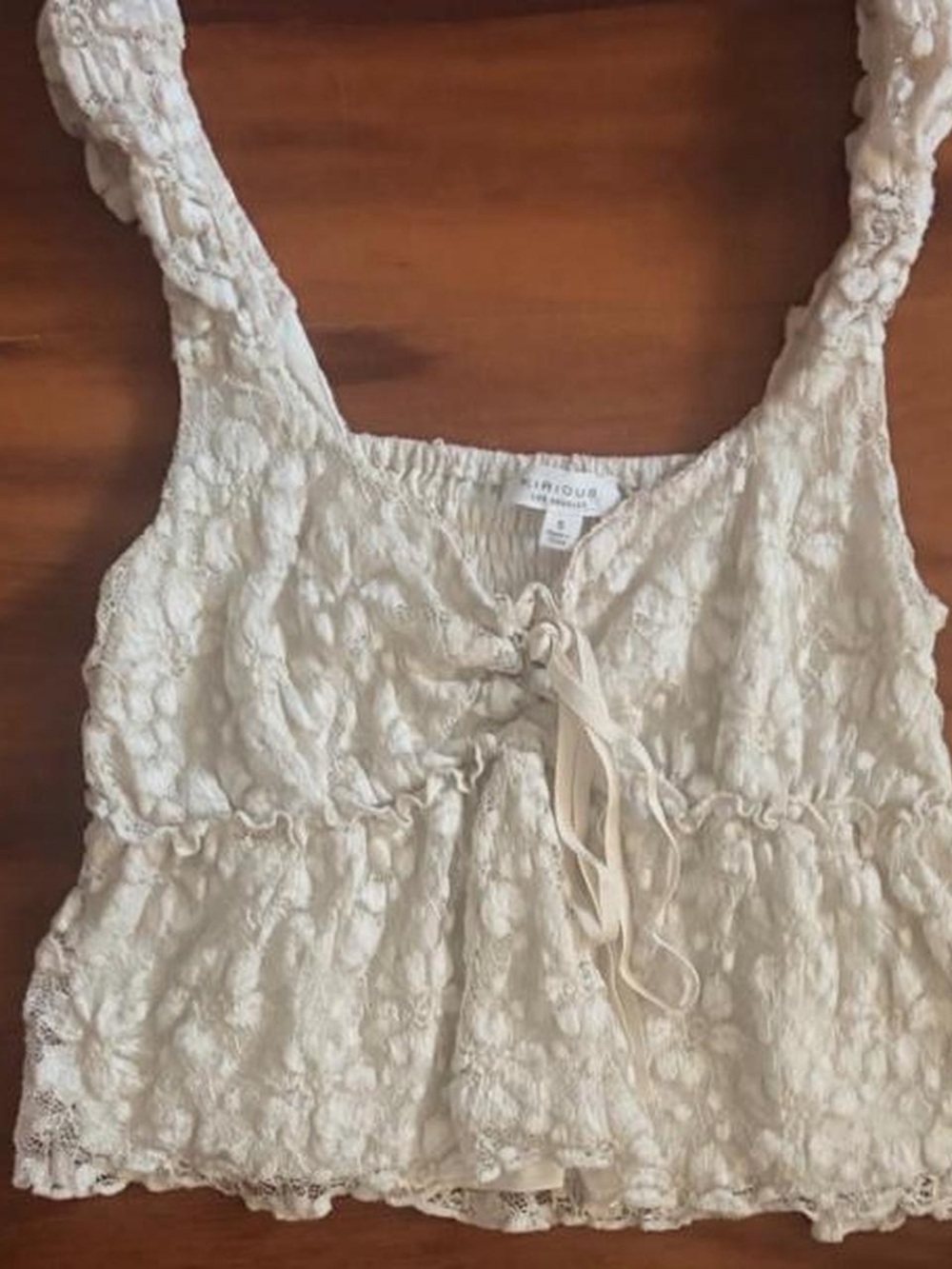 Cream Lace Tie-Front Tank Top Size Small